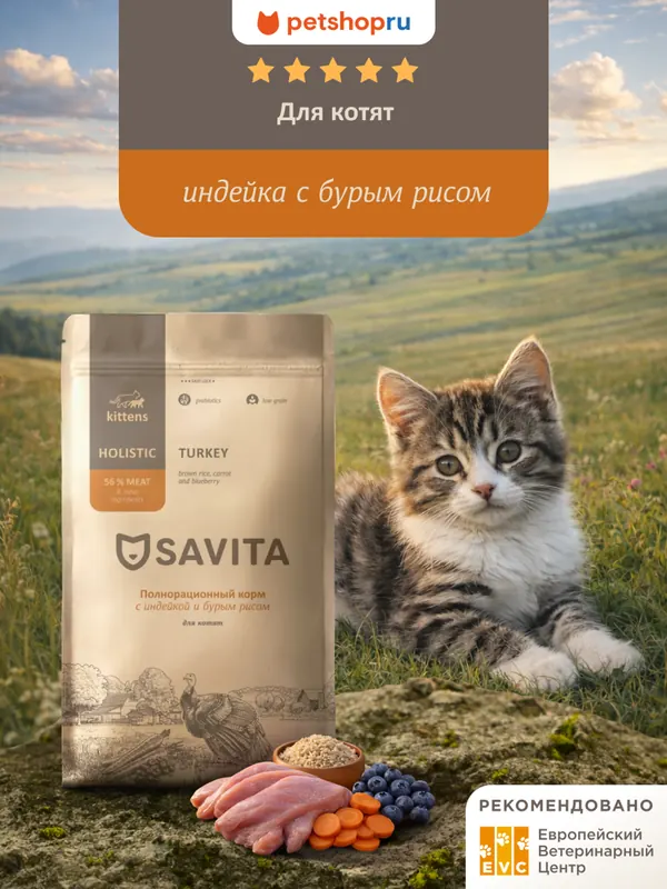 Savita Kitten с индейкой и бурым рисом