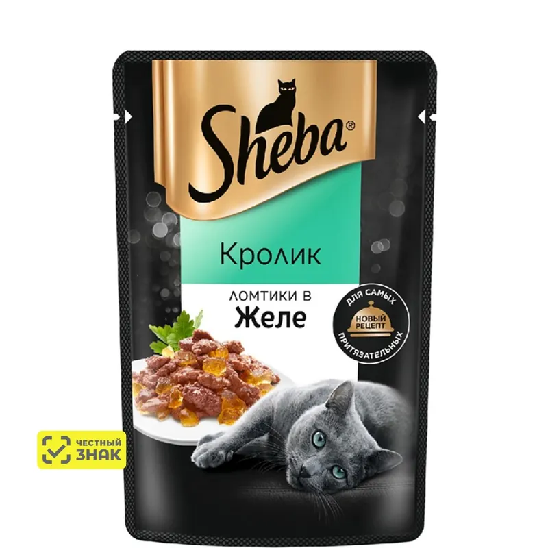 Sheba пауч с ломтиками кролика в желе для кошек