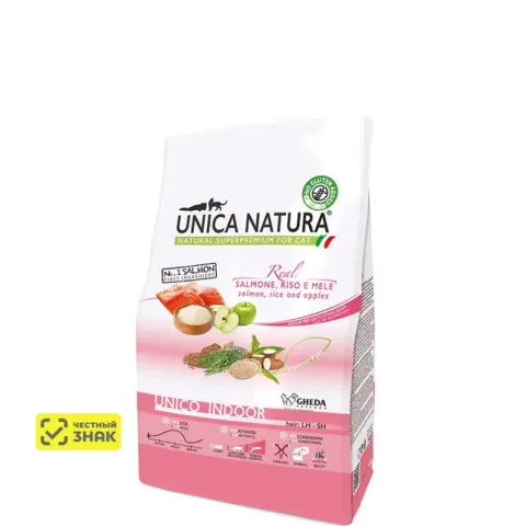 UNICA Natura Indoor с лососем, рисом и яблоками